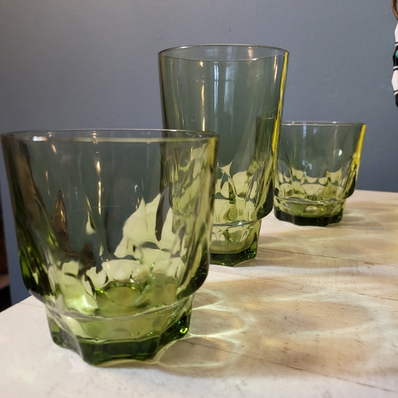 3pc MCM Hazel Atlas Reflection Green Thumbprint 12oz & 6oz Tumbler Set - Picture 1 of 2